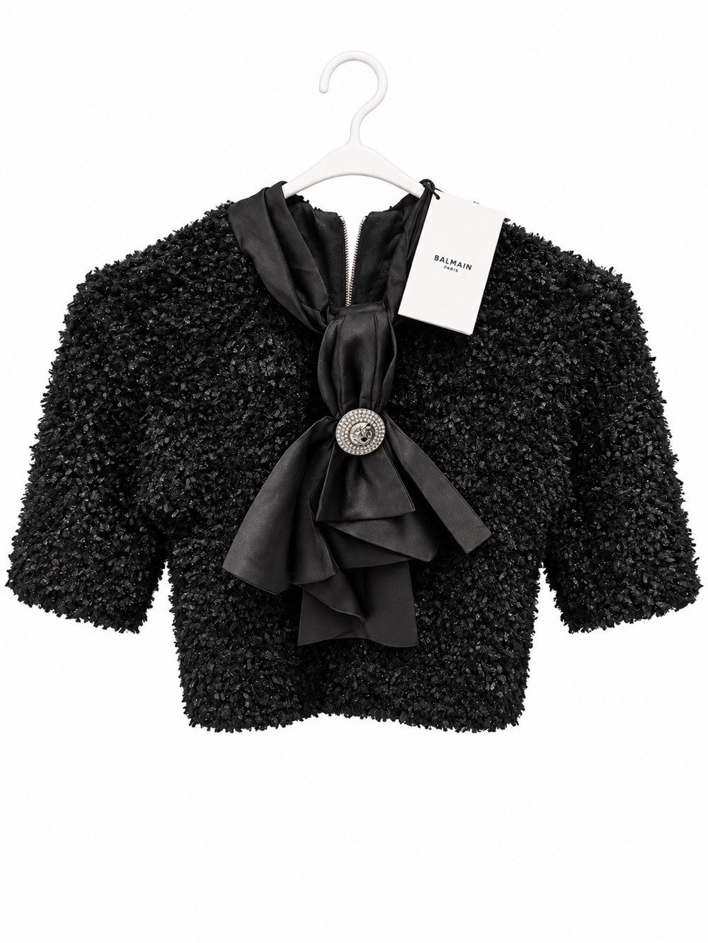 Balmain Cropped Bow Top & Crystal Button Pleated Skirt Set - Picture 2 of 5